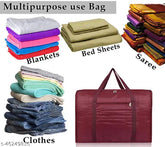 Maroon parachute polyester Peafowl underbed storage bag for double bed, dimensions 70*50*33 cm with two compartments for clothes organizer